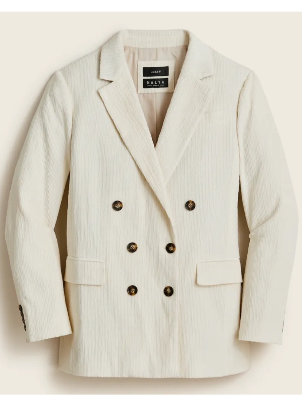 J.Crew Nalya Double-Breasted Cream Corduroy Blazer Size 6